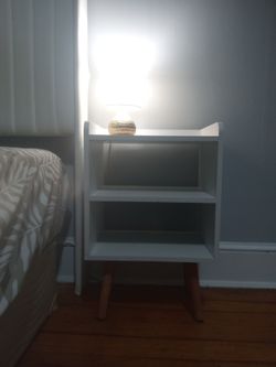 White Nightstand/End Table w/ Blonde Wooden Legs
