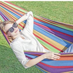 Double Hammock with Stand for Outside, Upgraded Spreader Bar, Heavy Duty Space Saving Steel Stand 2 Person, Side Pockets, Easy Assembly, 600lbs Weight