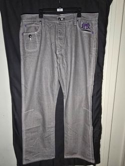 Vintage Y2K Coogi Jeans Mens 44x35 Gray Denim Purple Crown Embroidered Hip Hop