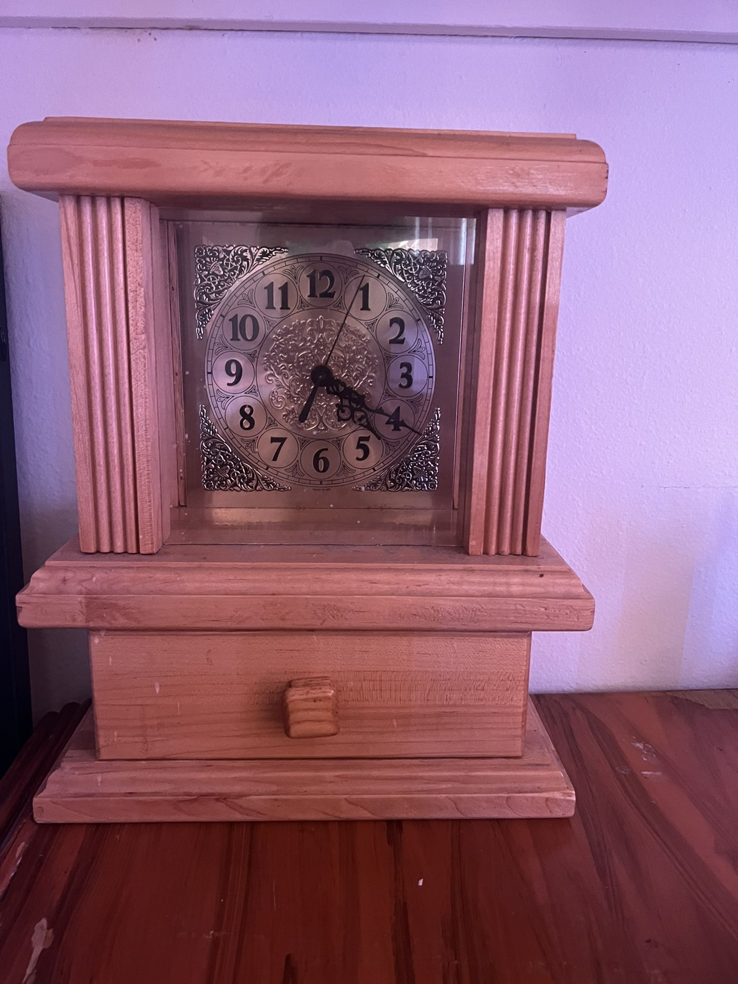 Antique Clock W Drawer 