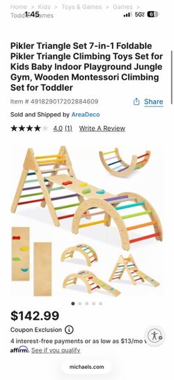 Climbing Toys Set for Kids Baby Indoor Playground Jungle Gym, Wooden Montessori Climbing Set