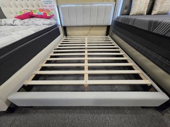 Brand new light gray fluffy linen full LED platform bedframe