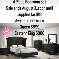 4 Piece Set In Black Velvet With Faux Crystal Tuft Chrome Legs Brand New In Stock Firm Price Queen $899 Eastern King $999