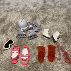 American girl Doll Sets - Ski, Snorkel, Ice Skate, Roller Blade