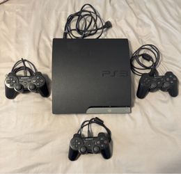 Sony PS3 Slim Console with 3 Controllers