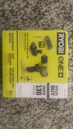 Ryobi 18V  W/2Ah lithium battery/ 3/8”Driver kit & Charger