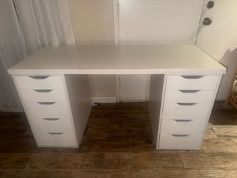 White Desk with Double Drawer Units