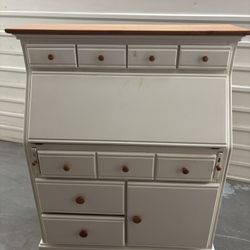 White Wood With Pine Top Secretarial Desk with Option Of Baby Changing Table 