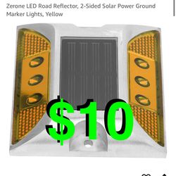 LED Road Reflector, 2-Sided Solar Power Ground Marker Lights, Yellow