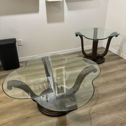 2 Glass Tables with custom wood base