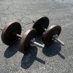 $40 for both! Two 20lb Vintage Iron Dumbbell Curling Workout Home Gym Weightlifting Weights with bars! 