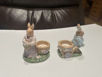 Rare Collectible Bunny Candle Holder Set