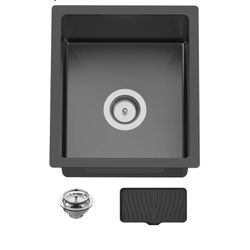 9143: Black 15x17 In Undermount Kitchen And Bar Sink- Stainless Steel Single Bowl Kitchen Sink Modern Drop In Bar Sink With Silicon Mat,Drain Strainer