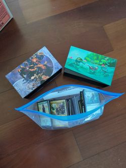 Gallon bag of mtg cards with two card storage boxes.