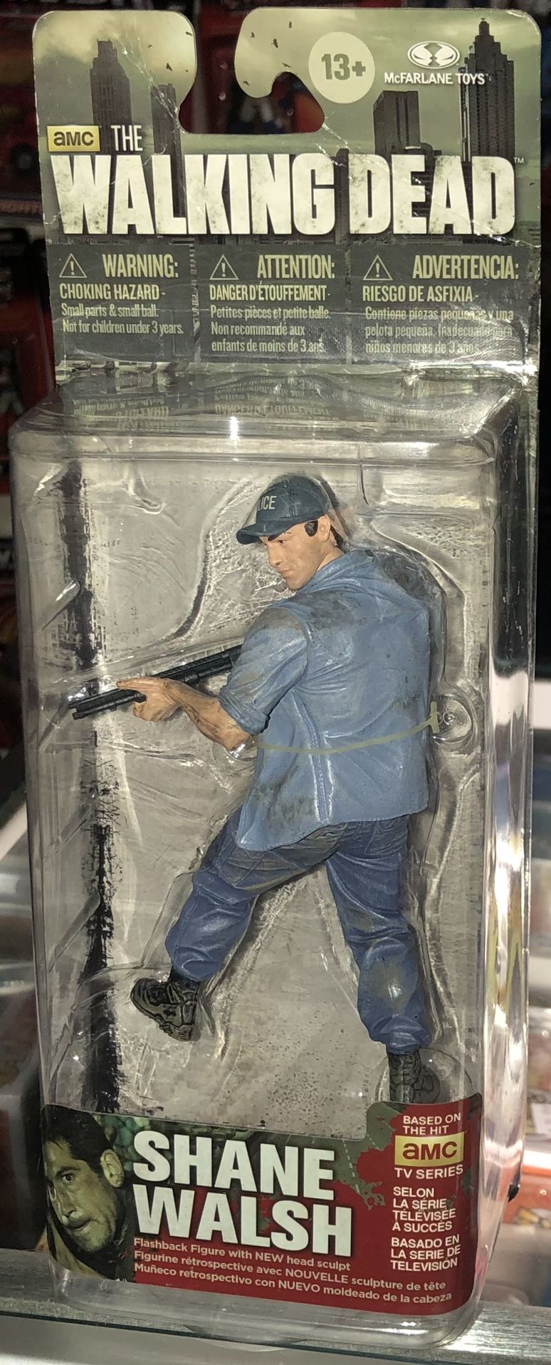 Todd McFarlane Toys TWD The Walking Dead AMC TV Series 5 Flashback (Jon Bernthal) 5” Shane Walsh with New Head Sculpt Police Cap and Shotgun MISP NRFP