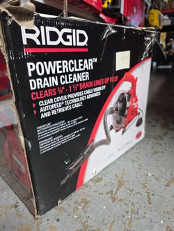 RIDGD
POWERCLEAR" DRAIN CLEANER
CLEARS %" - 1 1%" DRAIN LINES UPTOZ5
CLEAR COVER PROVIDES CABLE WISIBILT AUTOFEED TECHNOLOGY ADVANCES AND RETRIEVES CA