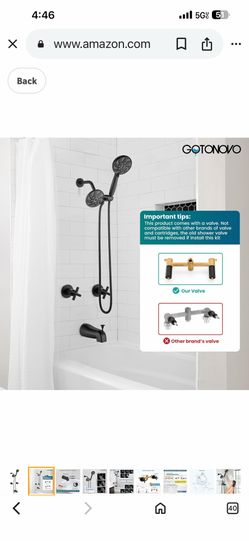 gotonovo Dual 2 in 1 Shower Head Kit High Pressure Combo System Shower Faucet 6 Modes ABS Handheld Spray Shower Trim Kit with Valve Shower Head C20