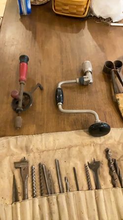 Vintage Hand Drill Brace Set with Bit Roll
