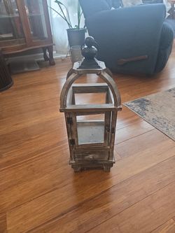 Brushed Grey Open Top Wooden Lantern