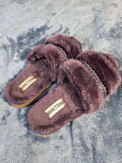 Minnetonka Purple Faux Fur Slide Slippers Women's 8M