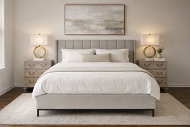 King Upholstered Bed Frame – Neutral grey, Modern Platform Style