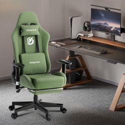 Dowinx Gaming Chair with Massage Lumbar Support, Breathable Fabric Ergonomic Computer Chair with Footrest for Adults, High Back Reclining Game Chair f