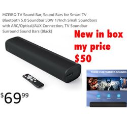 New in box TV Sound Bar, Sound Bars for Smart TV Bluetooth 5.0 Soundbar 50W 17Inch Small Soundbars with ARC/Optical/AUX Connection, TV Soundbar $50
