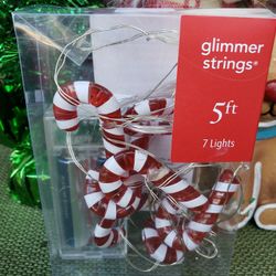 Christmas Candy Canes Glimmer Strings 5 feet 7 Lights