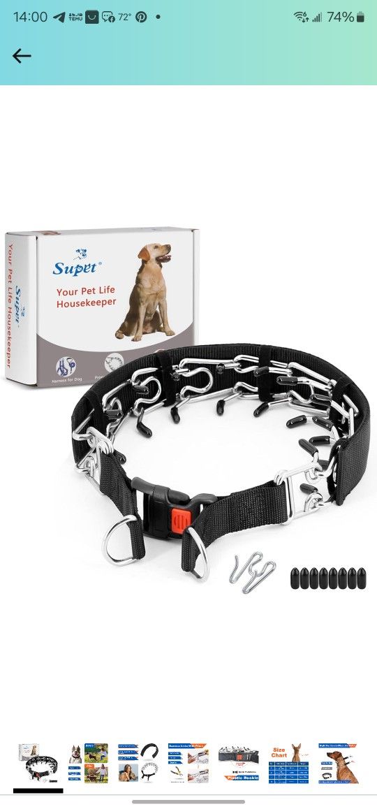 Supet Dog Prong Collar, Dog Choke Collar Adjustable Dog Pinch Collar with Quick Release Buckle/Nylon Cover for Small Medium Large Dogs. Size XL. Color