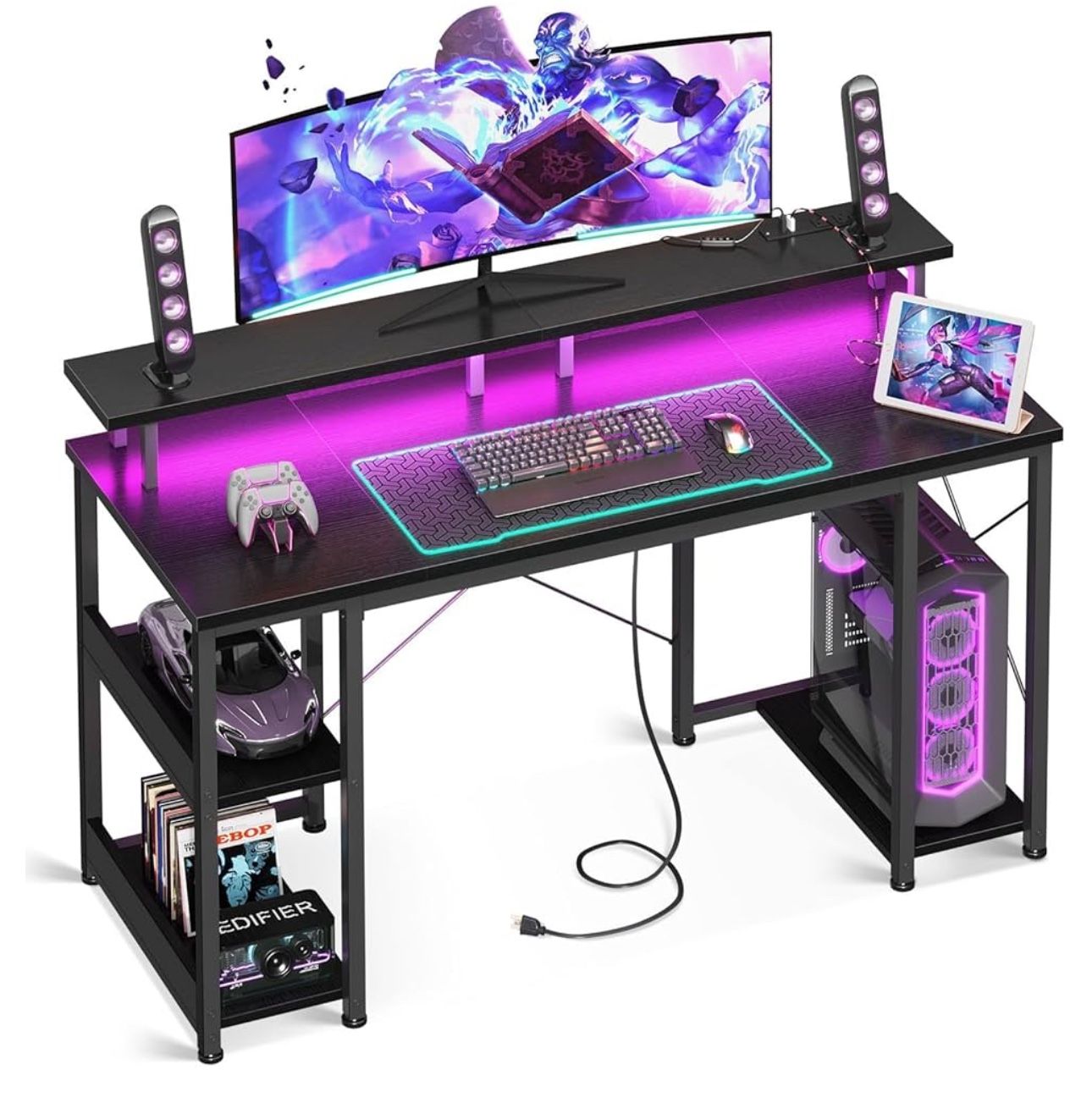 new 48 inch Gaming Desk with LED Lights & Power Outlets