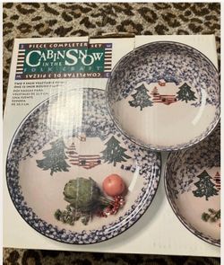Cabin in the Snow" stoneware Completerset