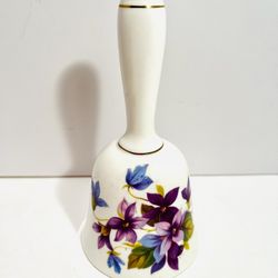Beautiful Crown Staffordshire Fine Bone China Purple Flowers Bell Figurine