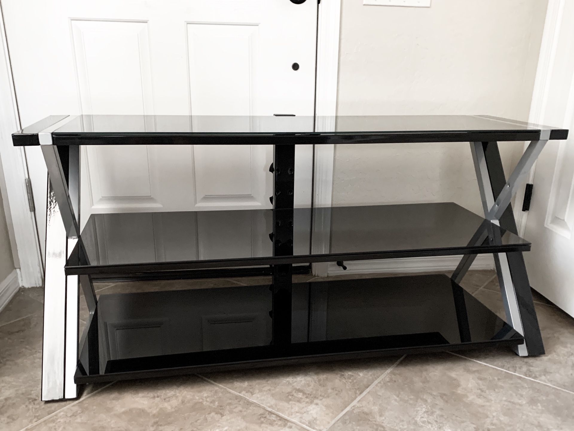 Whalen Black TV Stand for 65" Flat Panel TV stand with Tempered Glass Shelves