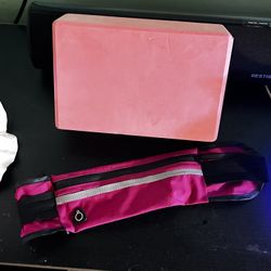 Yoga Block & Waist Bag Phone Storage Reflective Strip Waterproof Elastic Belt Running Fanny.  $10