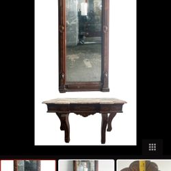 Antique/vintage Eastlake Victorian Mirror And Pink Marble Table 