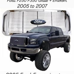 New Chrome Grille and Grille Emblem for Ford F250 F350 fits 2005 to 2007 New in Box