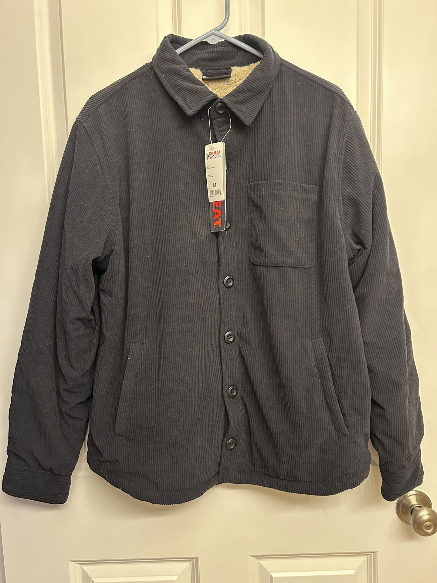 New Men’s 32 Degrees Corduroy Sherpa Lined Shirt Jacket Sz Medium Black NWT