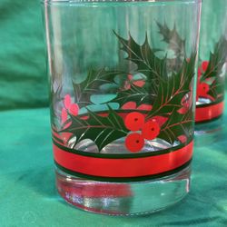 Vintage Lowball Holly Berry Drinking Glasses, Set Of 4