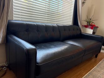 Black Genuine Leather Sofa – Living Spaces – No Rips or Tears – OBO