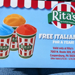 Rita's Italian Ice  - 52 free size small coupons (Coopersburg)