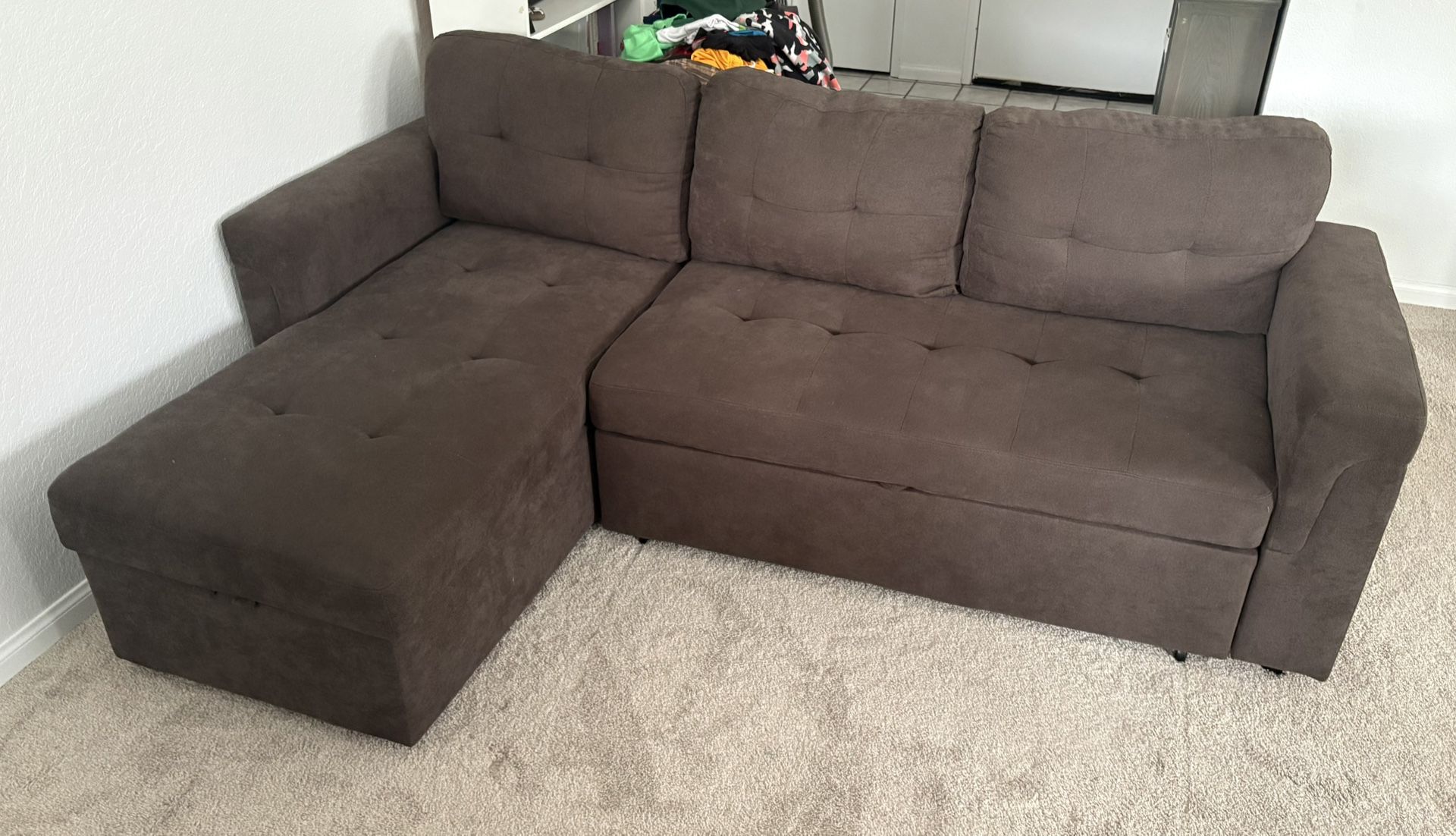Small Brown Couch, Pull-out Bed With Storage