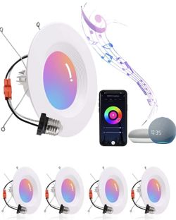 Smart Recessed Lighting 5/6 Inch, Ultra-Thin RGBCW Dimmable LED Can Lights, 15W WiFi Music Sync Color Changing Downlight, Recessed Light Fixtures Cont