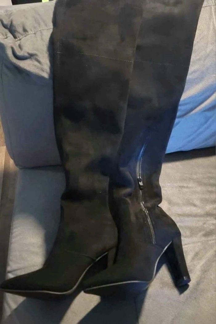 New Black Suede Over-the-Knee Boots