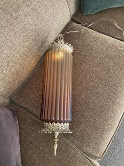 Vintage 1970’s Amber Glass Hanging Lamp