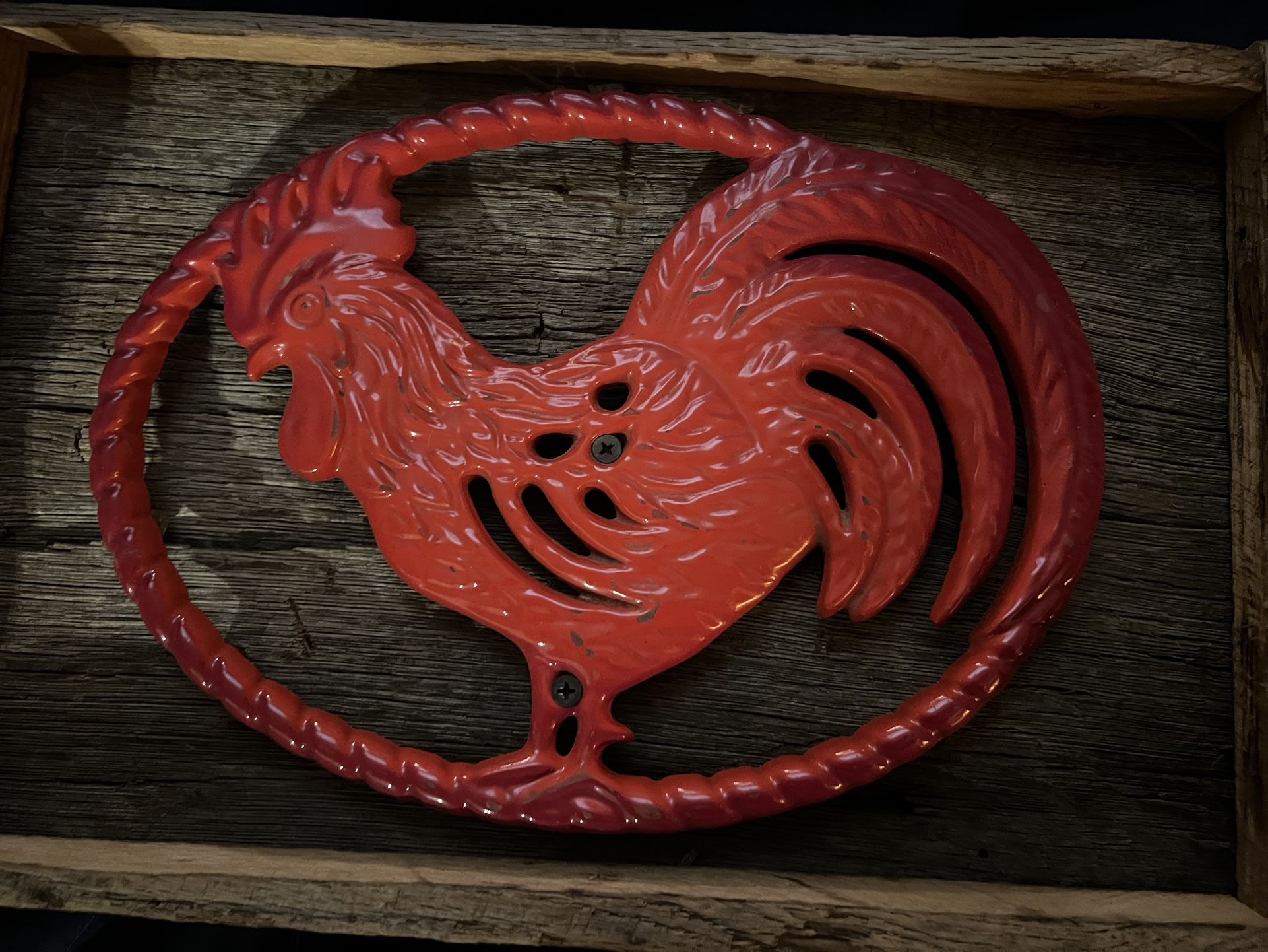 Homemade Wooden Red Rooster Serving Tray