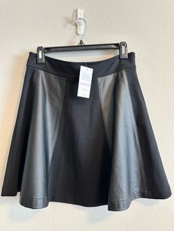 NWT Michael Kors Black Faux Leather Panel Fit & Flare Skirt Size 6 retail $140