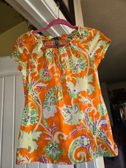 Classic  Woman's Orange Paisley Floral Ralph Lauren Blouse