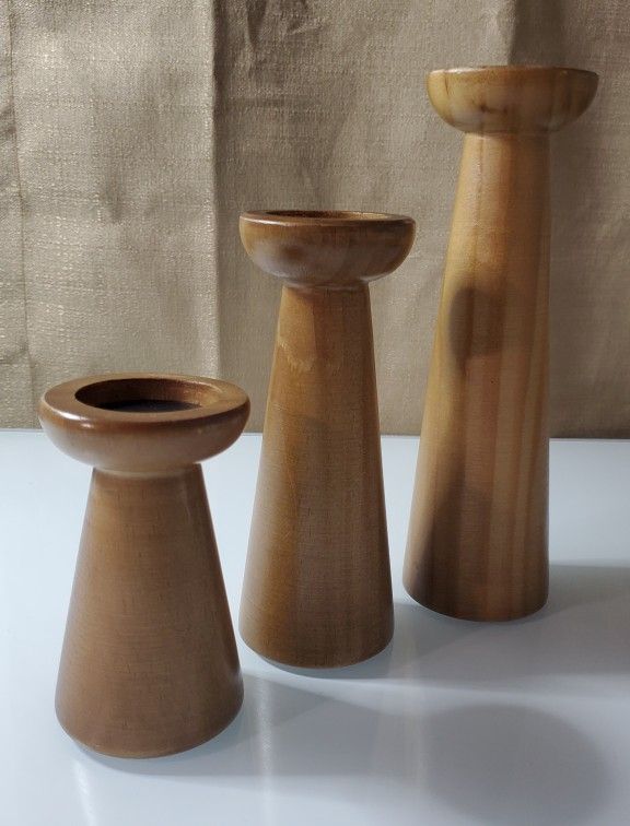 3 Pcs Flare Candleholders Wooden