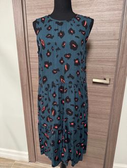 SHEIN Women's Sleeveless Tiered Midi Dress Leopard Print Teal Black Red Size M