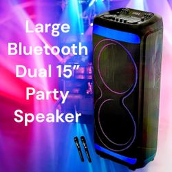 Bluetooth Portable Karaoke wireless PA Dual 15” Party Speaker 2 wireless microphones